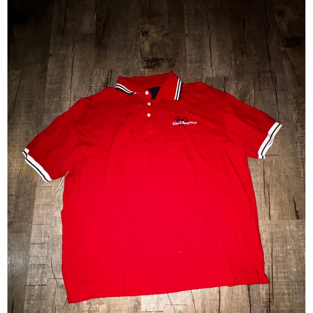 Disney Parks Walt Disney World Mens Red Pique Polo Shirt XL Embroidered Logo